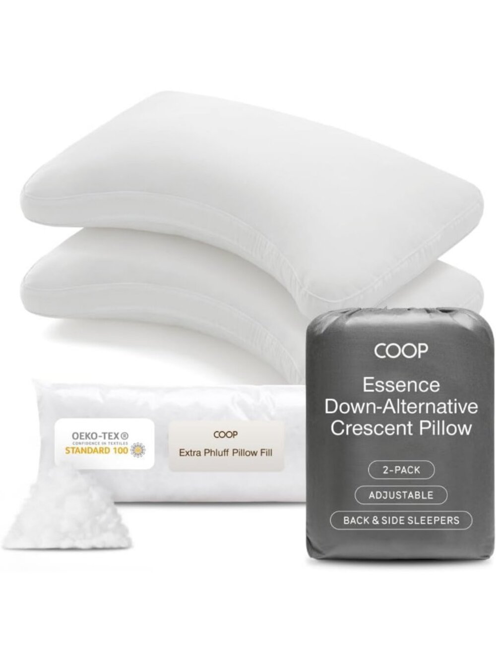 Adjustable Queen Size Down Alternative Pillow Set of 2 - Plush, Breathable